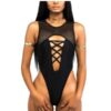 Black mesh splicing hollow one-piece swimsuit 黑色網紗拼接鏤空連體泳衣