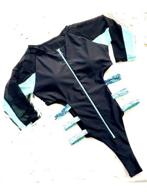 Blue & Black mesh splicing hollow one-piece swimsuit 藍黑網紗拼接鏤空連體泳衣