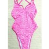 Pink high slit one-piece swimsuit