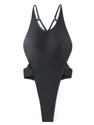 Black backless one-piece swimsuit 黑色露背吊帶連體泳衣