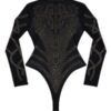 Black long sleeve mesh rhinestone leotard 黑色長袖網紗水鑽連體衣