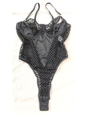 Black fishnet splicing leotard黑色網狀拼接連體衣