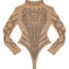 Long sleeve mesh rhinestone leotard 膚色長袖網紗水鑽連體衣