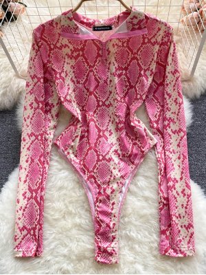 Pink leopard print long sleeve leotard 粉色豹紋長袖連體衣