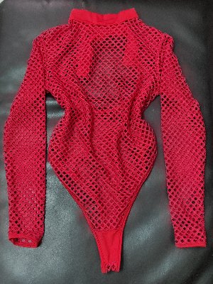 Red fishnet leotard 紅色網狀連體衣