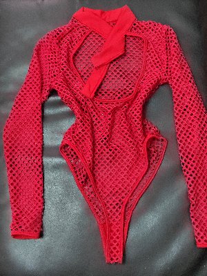 Red fishnet leotard 紅色網狀連體衣