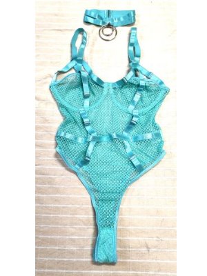 Turquoise small fishnet leotard 碧綠網格連體衣