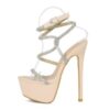 Apricot rhinestone strappy high heel sandals 杏色水鑽綁帶高跟涼鞋